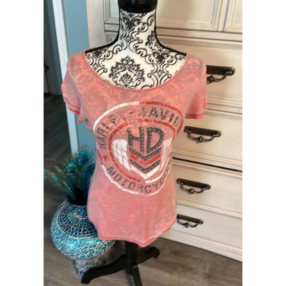 Womens vintage distressed graphic Harley Davidson shirt med